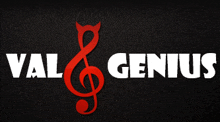 a logo for val & genius has a treble clef and devil horns