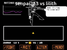 a screenshot of a video game with the words ratings senpai 213 vs lilith