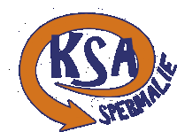 a logo for ksa spermalie with an orange circle and an arrow