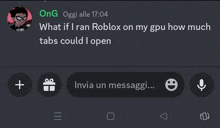 a screenshot of a text message between ong and roblox