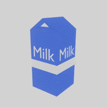 a blue carton of milk with white writing on it