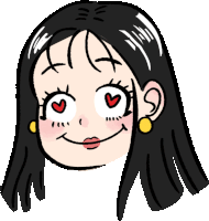 a cartoon drawing of a girl with a heart shaped eye