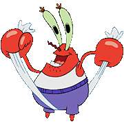 a cartoon character from spongebob squarepants is holding a pair of boxing gloves in his hands .