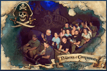 a poster for pirates of the caribbean showing a group of people on a boat