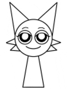 a black and white drawing of a cat with big eyes and a smile .