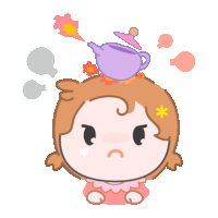 a little girl with a teapot on her head