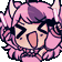 a pixel art drawing of a cat girl with horns and pink hair .