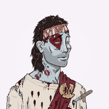 a cartoon drawing of a zombie with a headband that says ' ncsdn ' on it