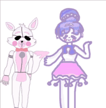 a drawing of a fox and a girl in a pink dress