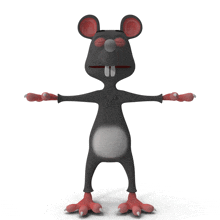 a cartoon mouse with its eyes closed and its paws extended