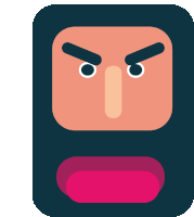 a cartoon illustration of an angry face with a red button underneath