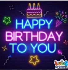 neon sign that says happy birthday to you