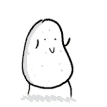 a black and white drawing of a potato with a face and hands .