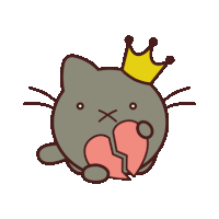 a cartoon cat with a crown on its head holds a broken heart