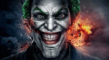 a close up of the joker 's face with green hair