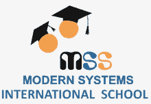 a logo for modern systems international school shows two graduation caps