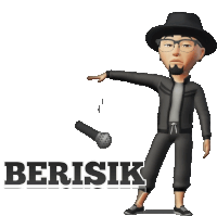 a cartoon character throws a microphone in the air with the words berisik behind him