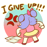 a cartoon of a girl with the words " i give up " written above her