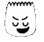 a black and white drawing of a cartoon character 's face with a smile on it .