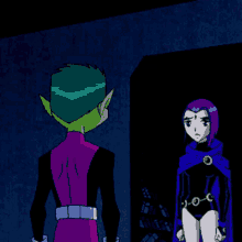 a cartoon of beast boy and raven talking to each other