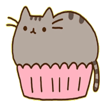 a drawing of a cat in a pink cupcake wrapper