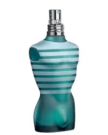 a bottle of jean paul gaultier le male cologne is sitting on top of a mannequin .