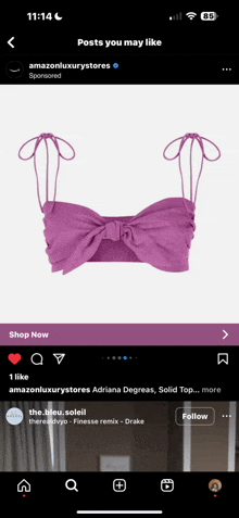 a purple crop top is displayed on an amazon luxury store