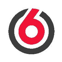 a black and red circle with a 6 inside of it