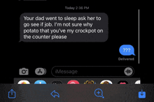 a screenshot of a text message between a person and their dad