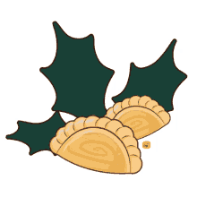 a cartoon illustration of a pastry with holly leaves and the word digi on the bottom