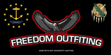 a logo for freedom outfitting with an eagle and a native american symbol