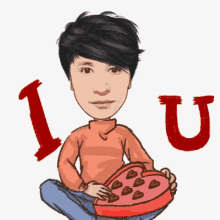 a cartoon of a man holding a heart and the words i love you above him