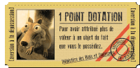 a ticket that says 1 point dotation with a squirrel on it