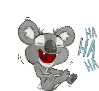 a cartoon koala bear is laughing with the words ha ha ha behind it