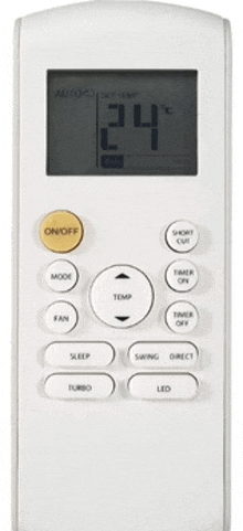 a remote control shows the temperature as 24 degrees celsius