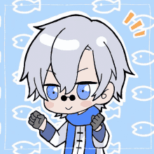 a drawing of a boy with glasses and a blue scarf