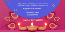 a greeting card for diwali and new year with candles on a pink background