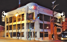 a painting of a building with a ccc logo on it