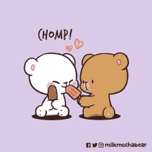 a cartoon of a teddy bear giving another teddy bear an ice cream cone with the caption chomp