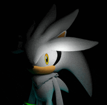 a 3d rendering of silver the hedgehog with a black background