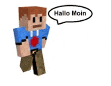 a minecraft character with a speech bubble that says hallo moin