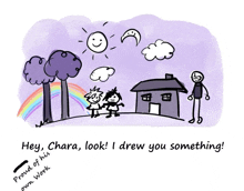 a drawing of a house with the words hey chara look i drew you something below it