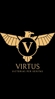 a logo for virtus victorias per veritas has an eagle on it