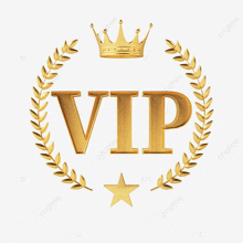 a gold vip logo with a crown and a star