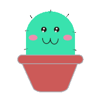 a green cactus in a red pot has a face on it