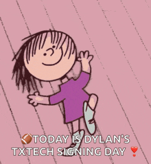 today is dylan 's txtech signing day with a cartoon girl