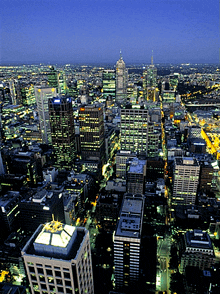 an aerial view of a large city at night