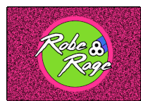 a green and pink circle with the words robe & rage written on it