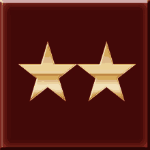 two gold stars on a red background with a white border