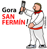 a cartoon of a man with the words gora san fermin on the bottom